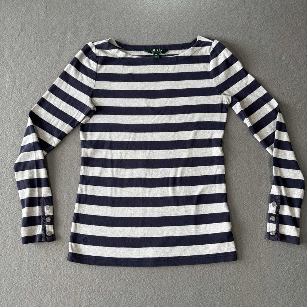 Lauren Ralph Lauren Shirt Womens S Navy gray Striped Nautical Coastal‎ Preppy